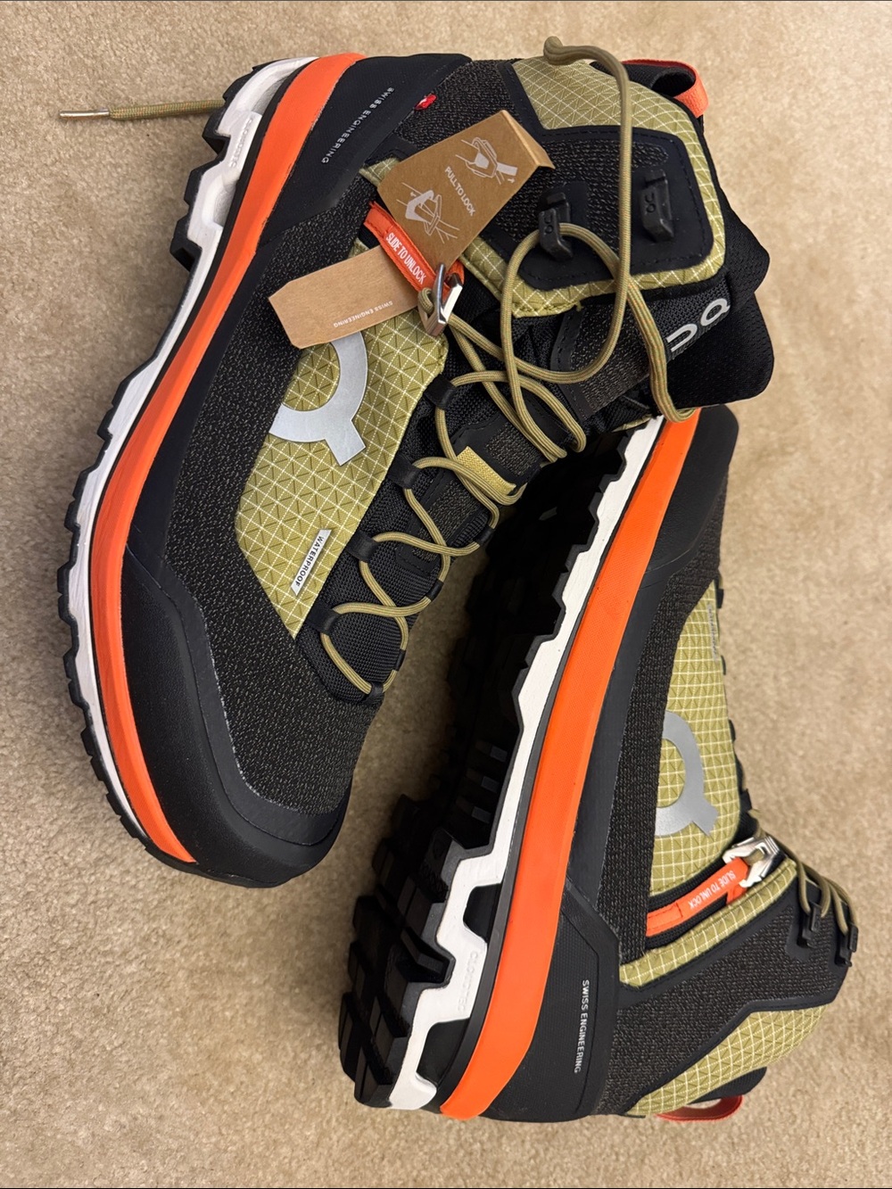 On Running Men’s Trail Shoes — Olive Green, Black & Orange